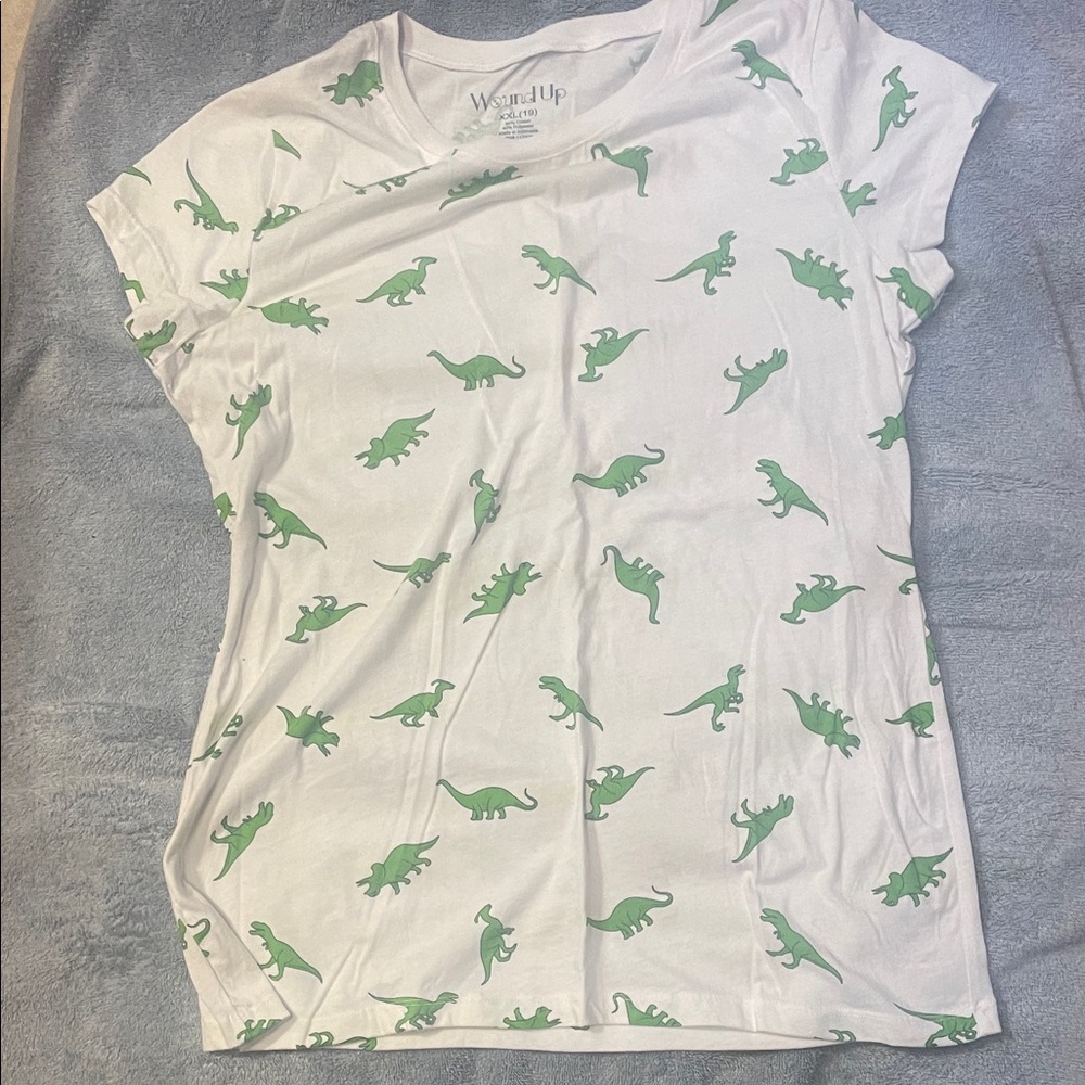Wound Up Green Dinosaur Print White Tee